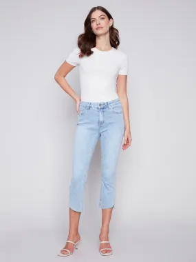 Cropped Bootcut Jeans with Asymmetrical Hem - Bleach Blue