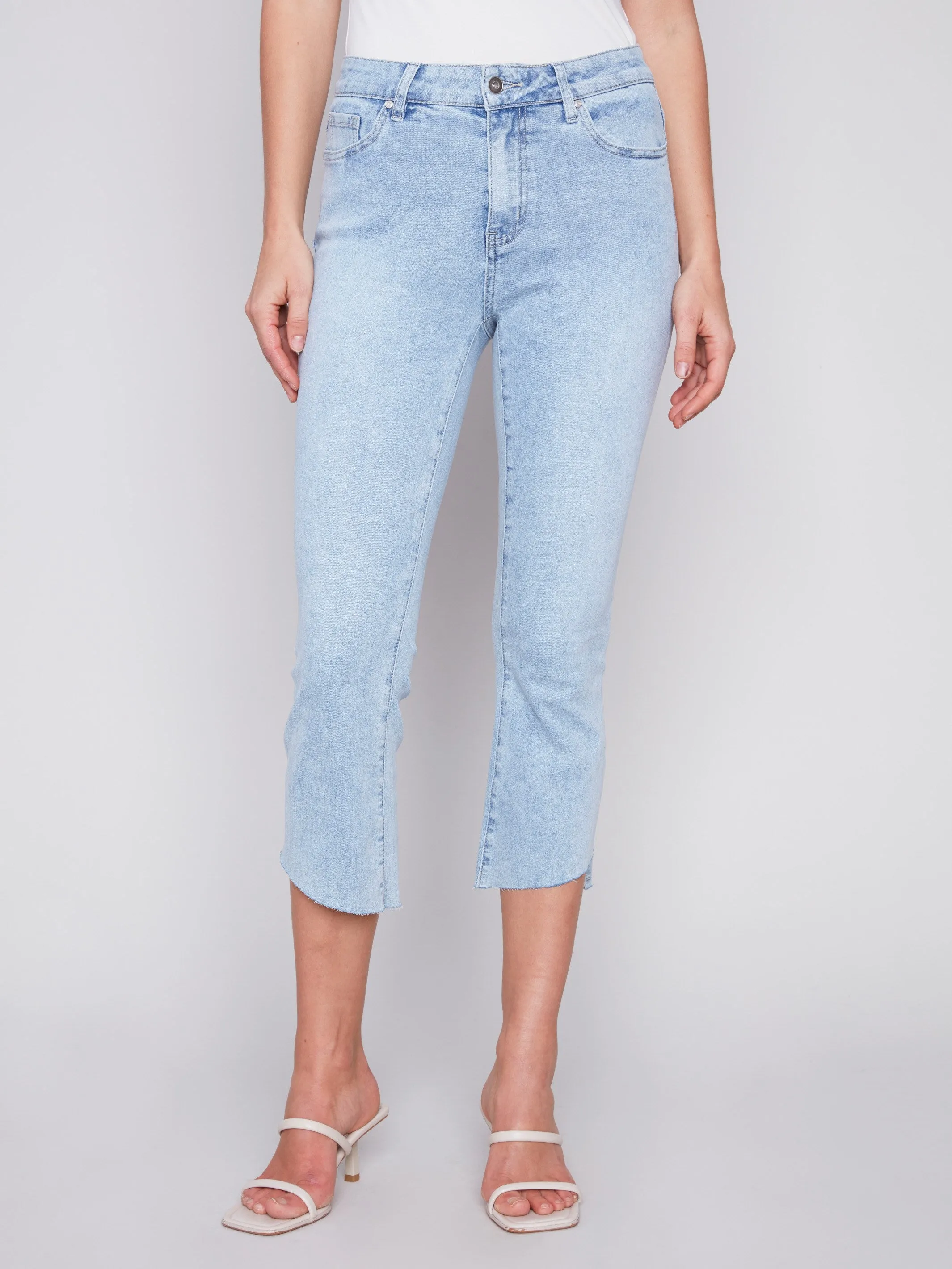 Cropped Bootcut Jeans with Asymmetrical Hem - Bleach Blue