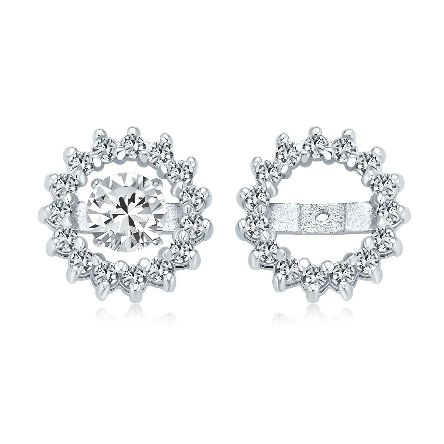 Cubic Zirconia CZ Round Halo Earrings Jackets For Studs Jacket Only