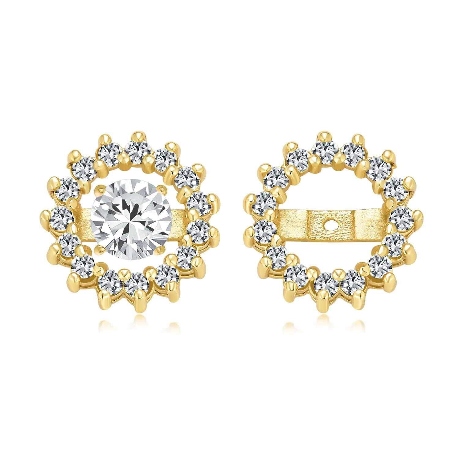 Cubic Zirconia CZ Round Halo Earrings Jackets For Studs Jacket Only