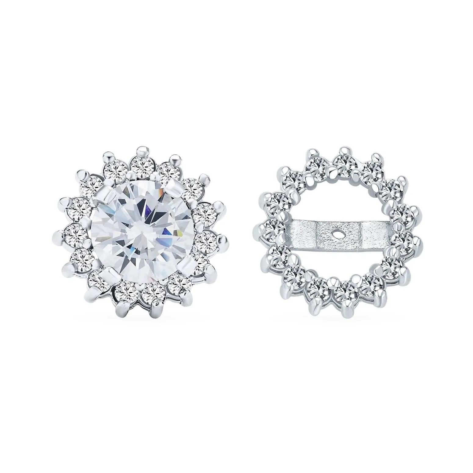 Cubic Zirconia CZ Round Halo Earrings Jackets For Studs Jacket Only