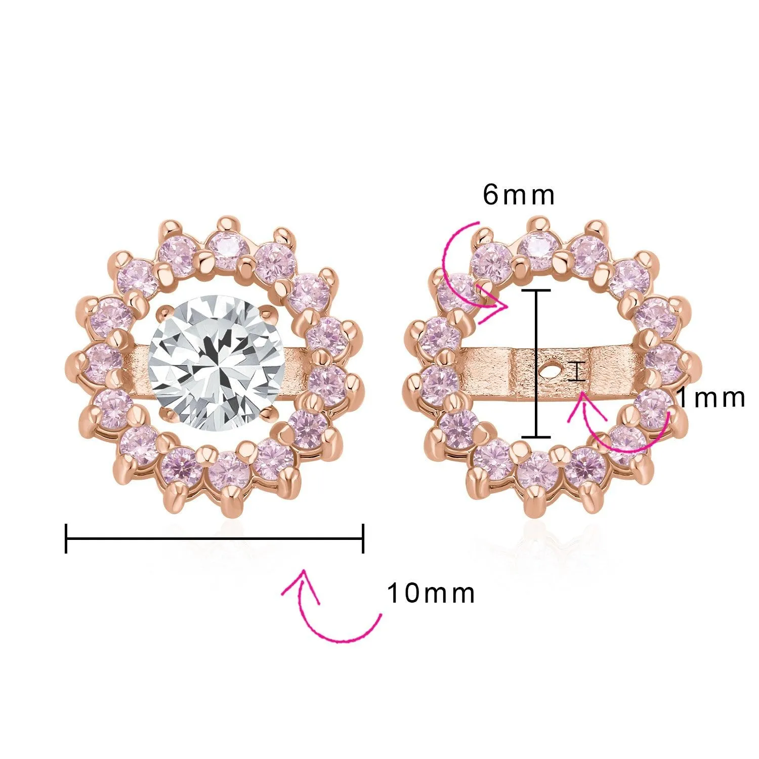 Cubic Zirconia CZ Round Halo Earrings Jackets For Studs Jacket Only