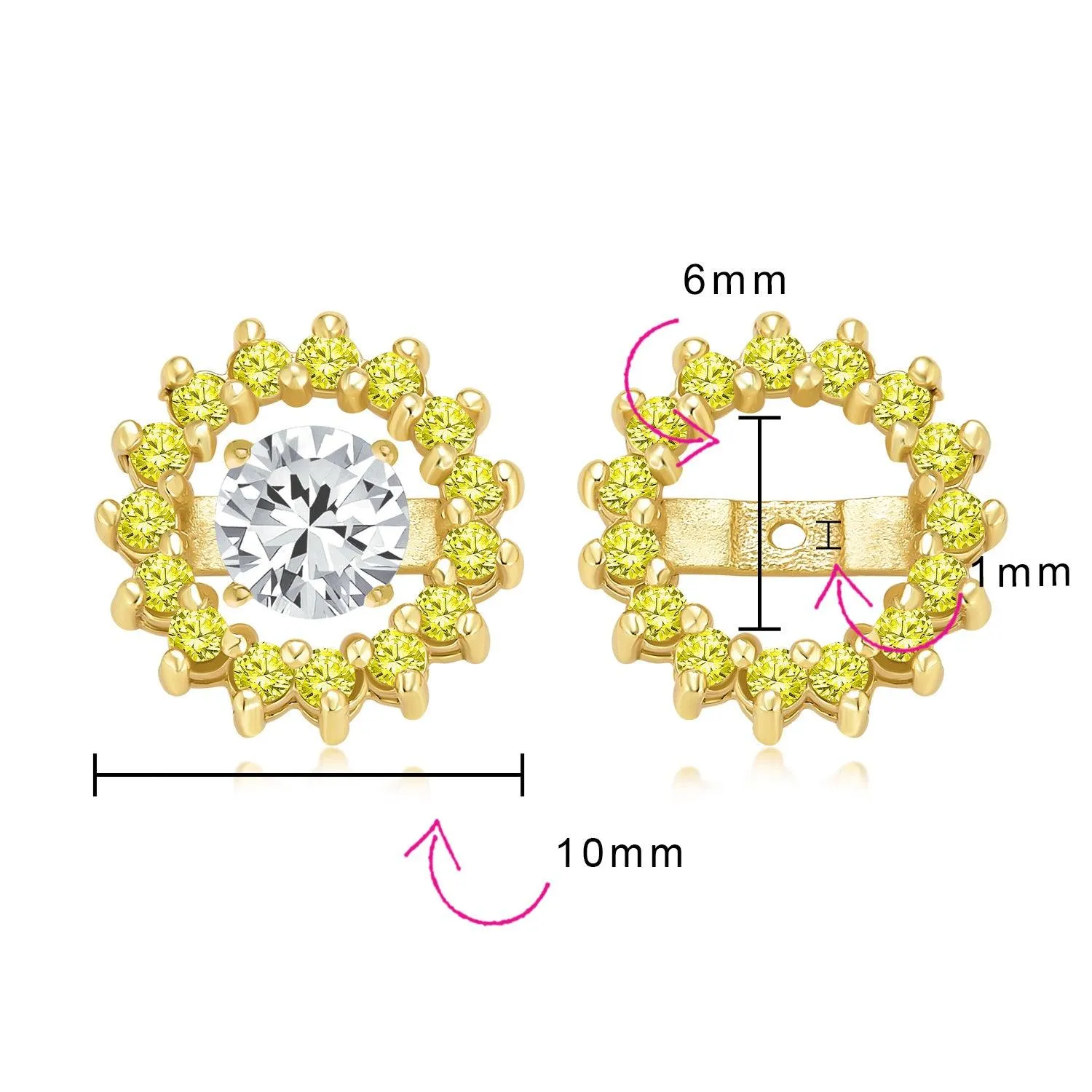 Cubic Zirconia CZ Round Halo Earrings Jackets For Studs Jacket Only