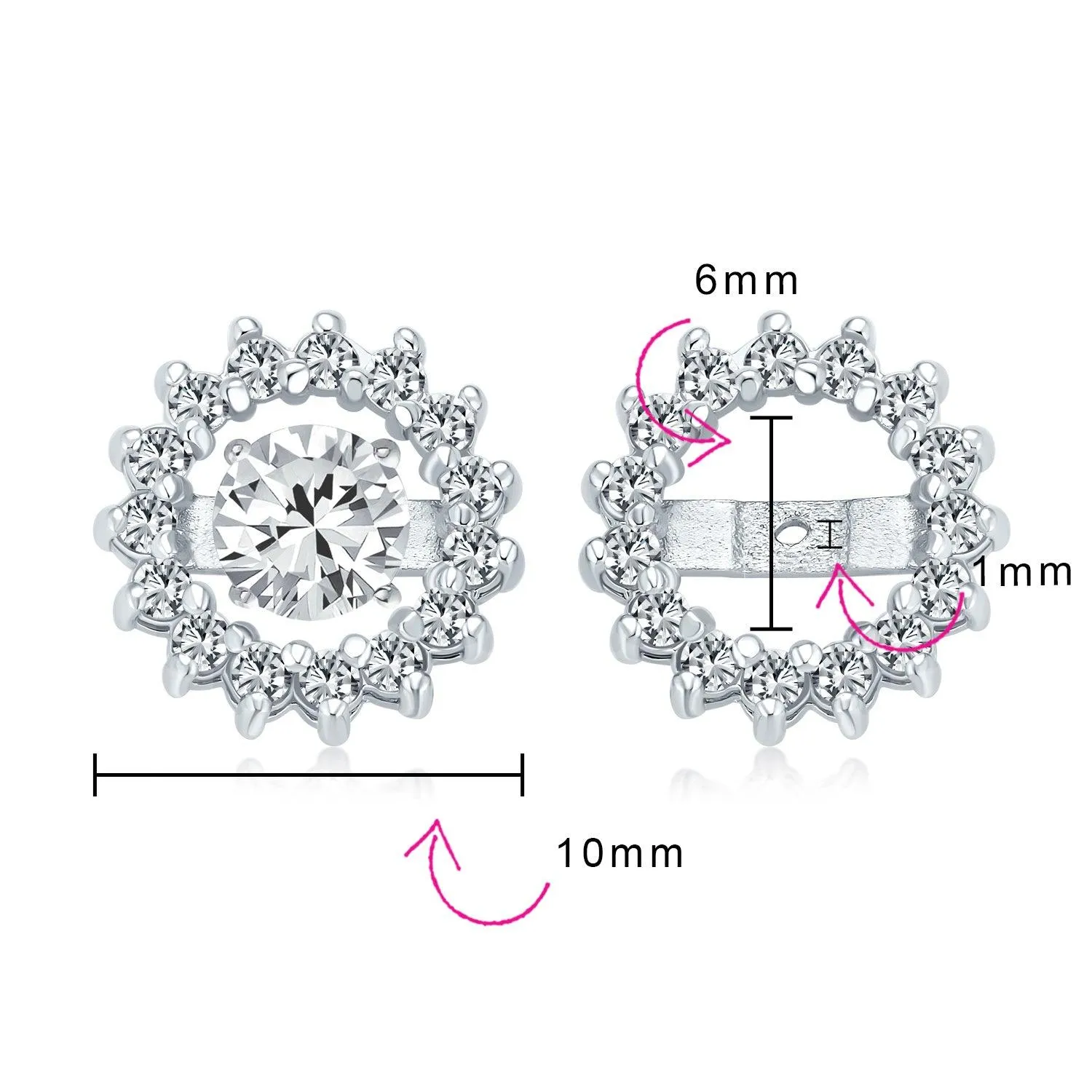 Cubic Zirconia CZ Round Halo Earrings Jackets For Studs Jacket Only