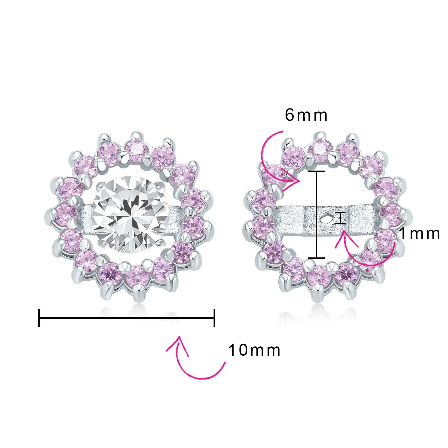 Cubic Zirconia CZ Round Halo Earrings Jackets For Studs Jacket Only