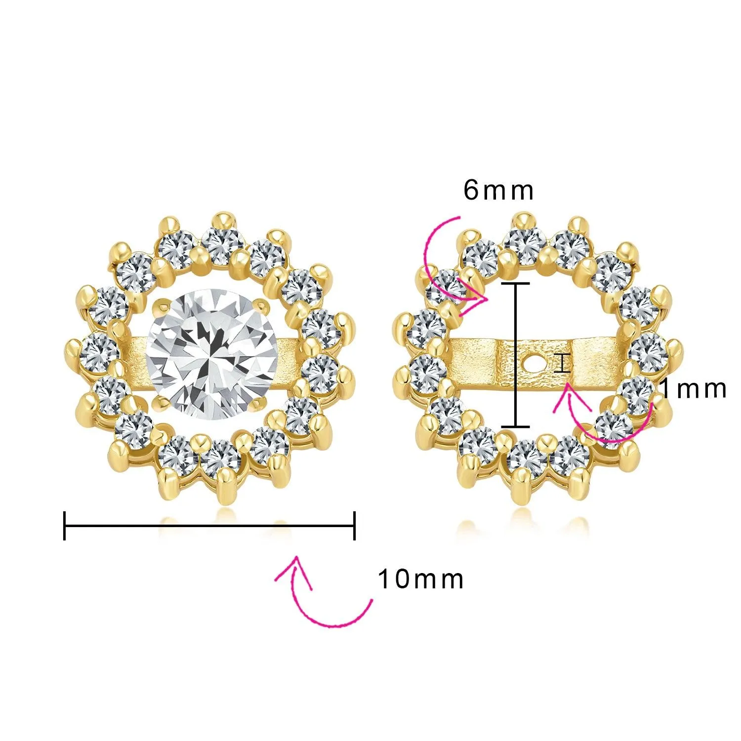 Cubic Zirconia CZ Round Halo Earrings Jackets For Studs Jacket Only