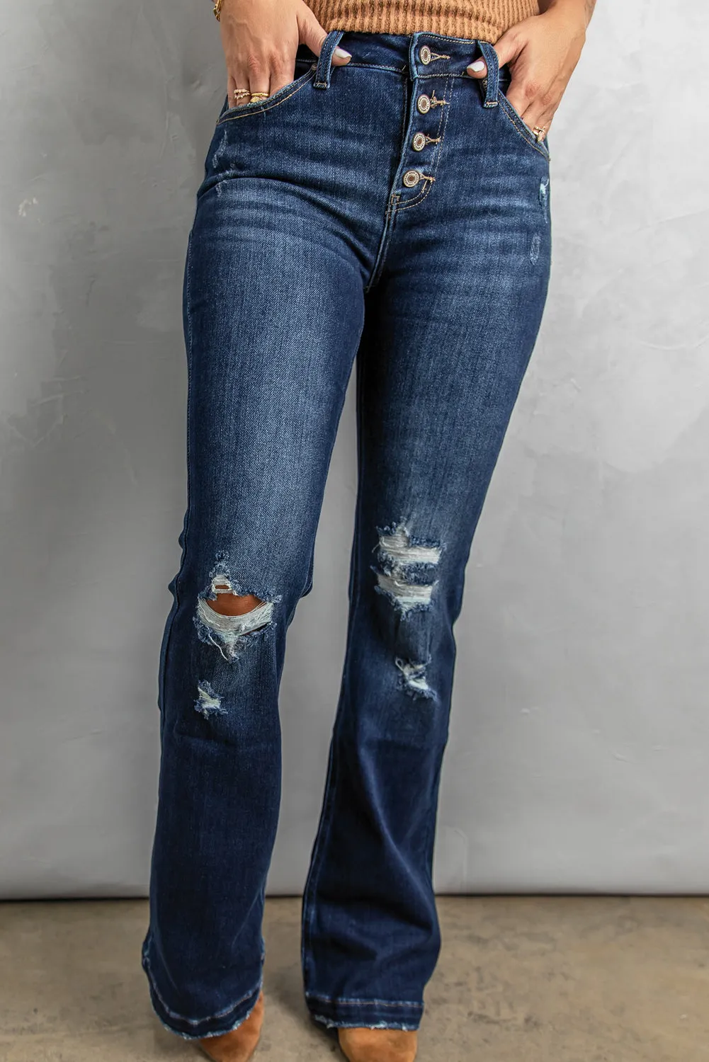 Distressed Flare Bottom Jeans