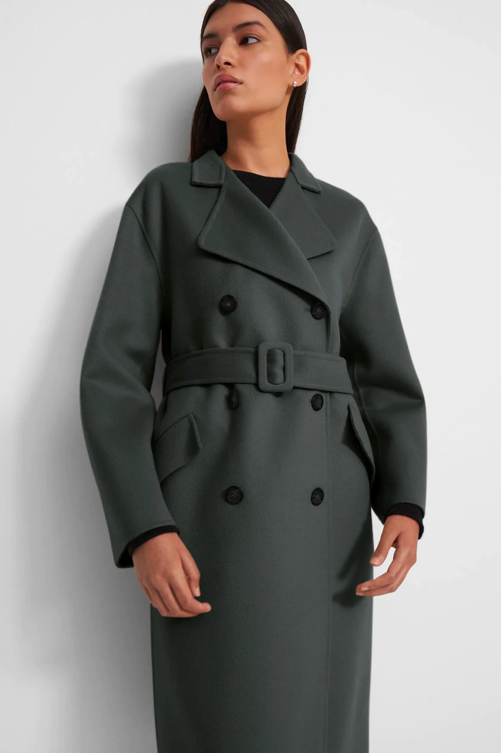 Double Belted Trench Coat in Lead