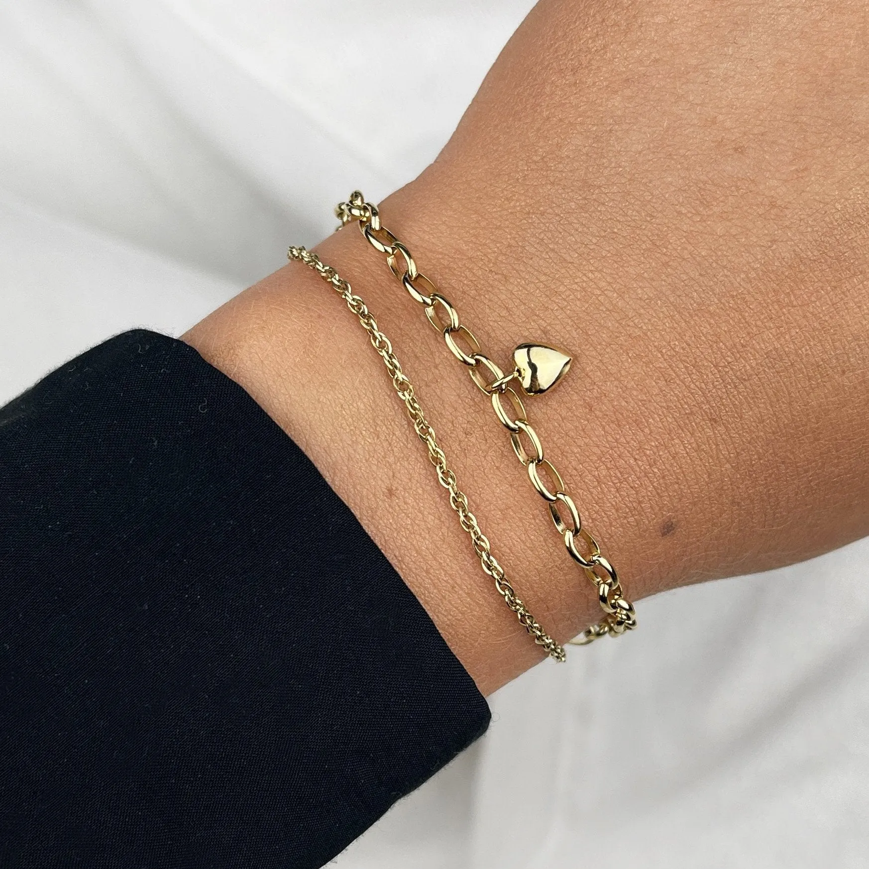 Essentielle Heart Charm Double Chain Bracelet, Gold Colour