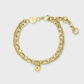 Essentielle Heart Charm Double Chain Bracelet, Gold Colour