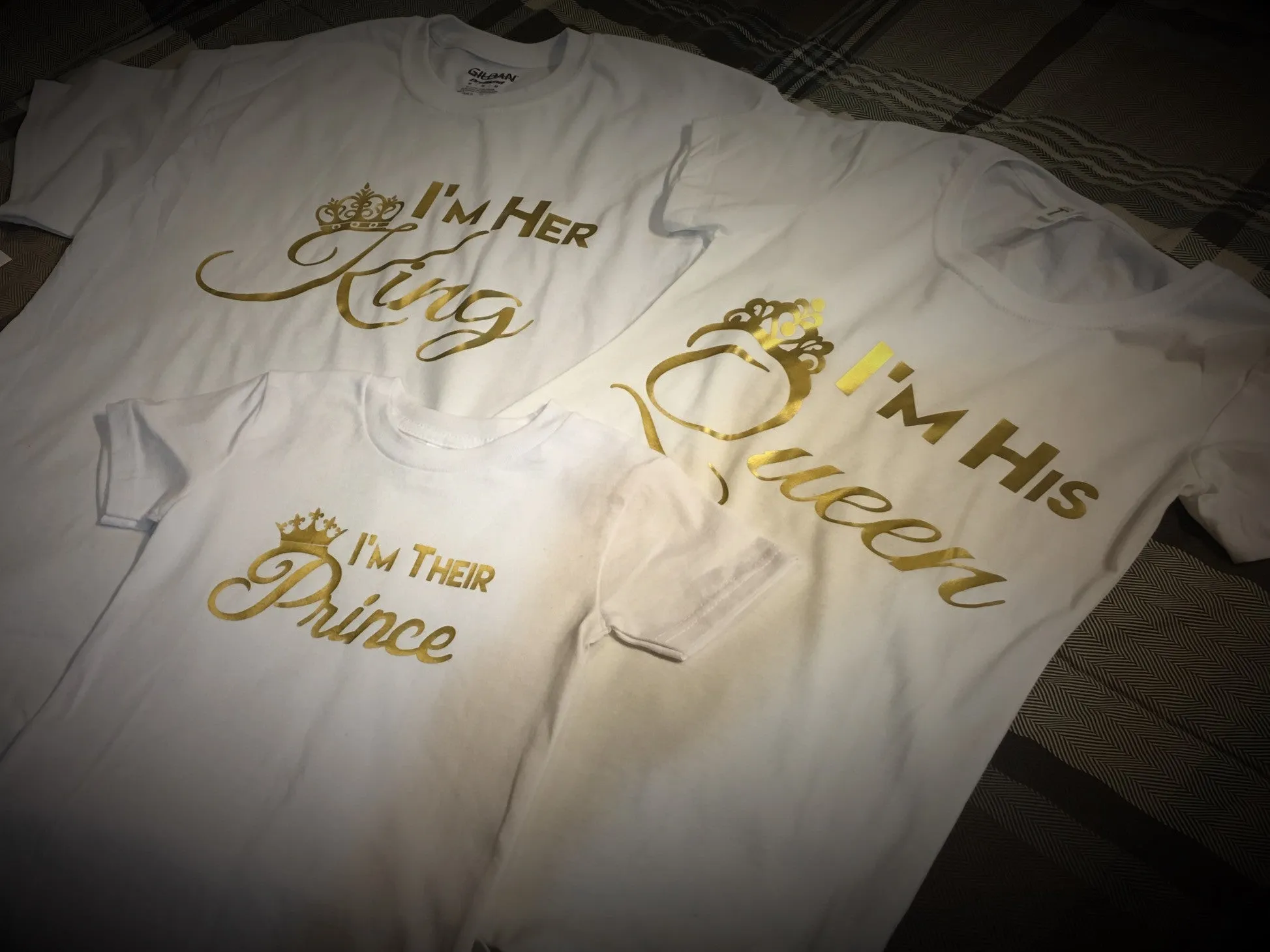 Family - King,Queen,Princess or Prince T-Shirt - White w/ Gold Graphics