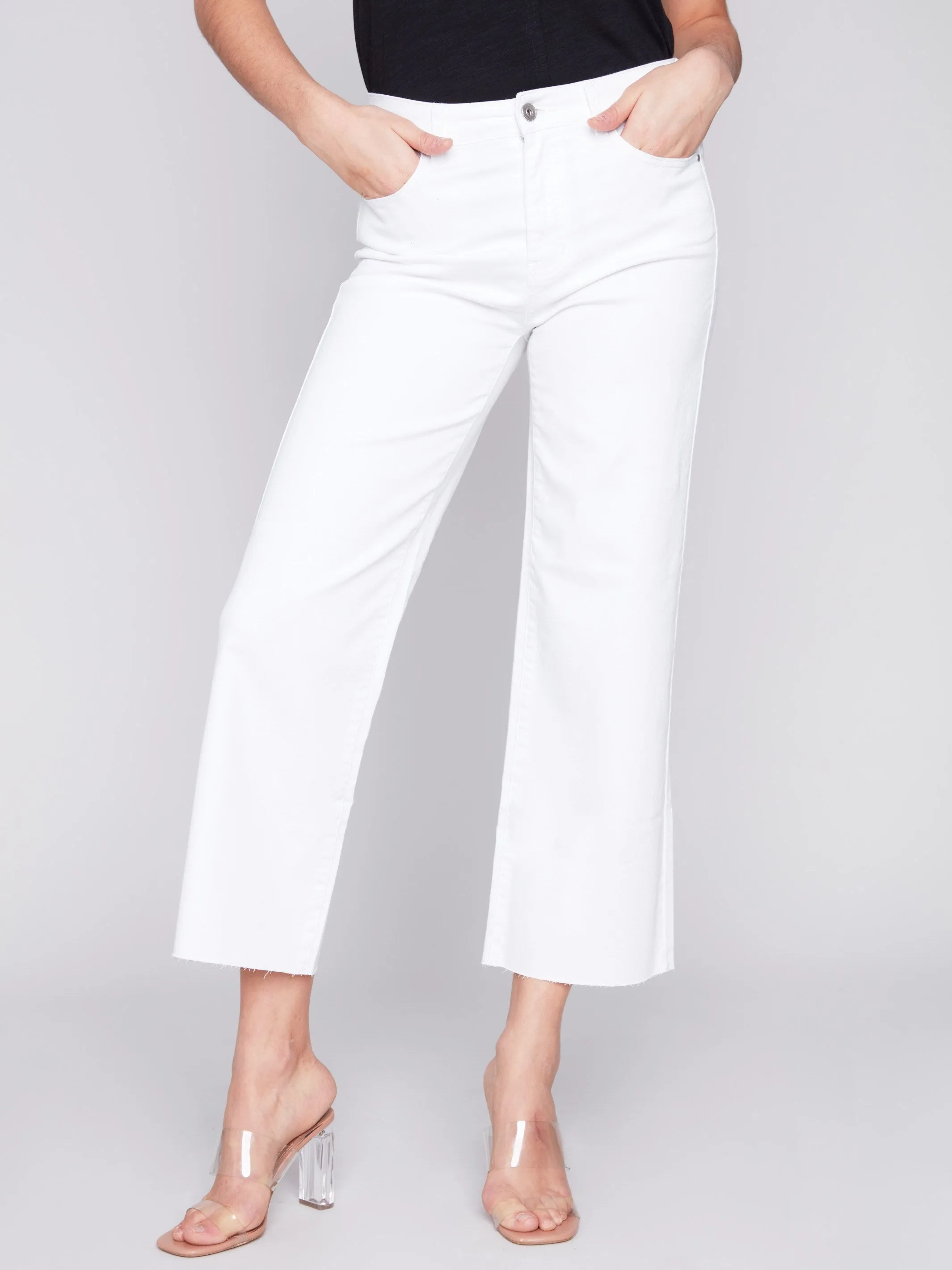 Flared Twill Jeans with Raw Edge - White