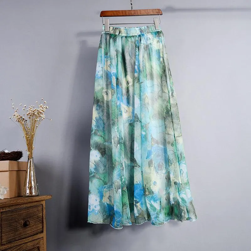 FLOOR LENGTH FLORAL CHIFFON SKIRT