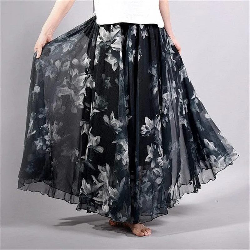 FLOOR LENGTH FLORAL CHIFFON SKIRT