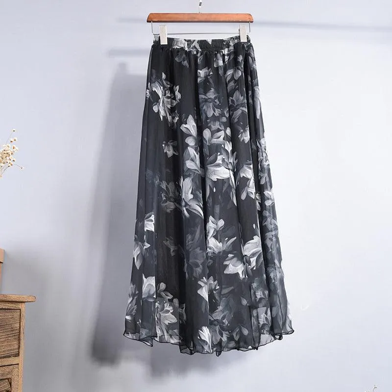 FLOOR LENGTH FLORAL CHIFFON SKIRT