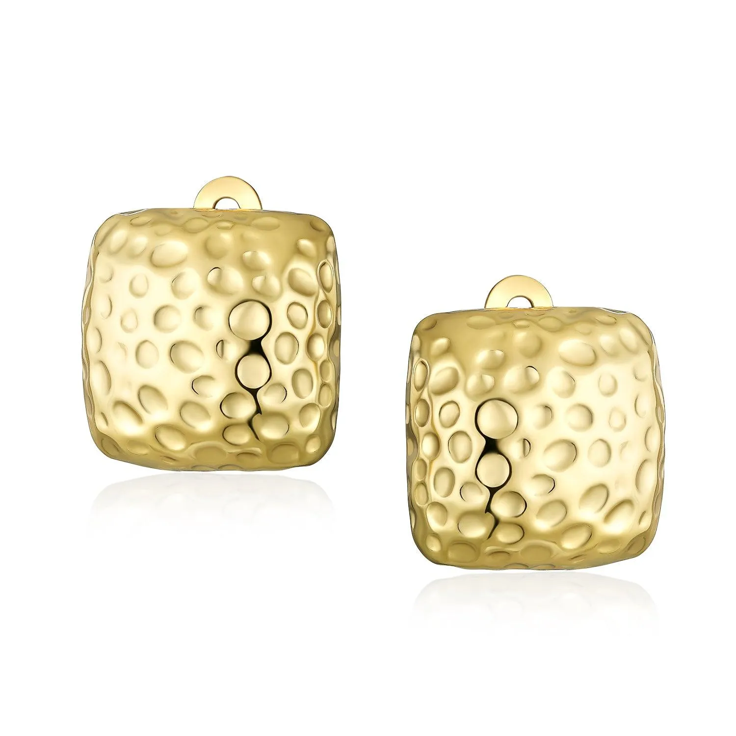 Geometric Hammered Square Clip On Earrings Matte Silver Gold Plated