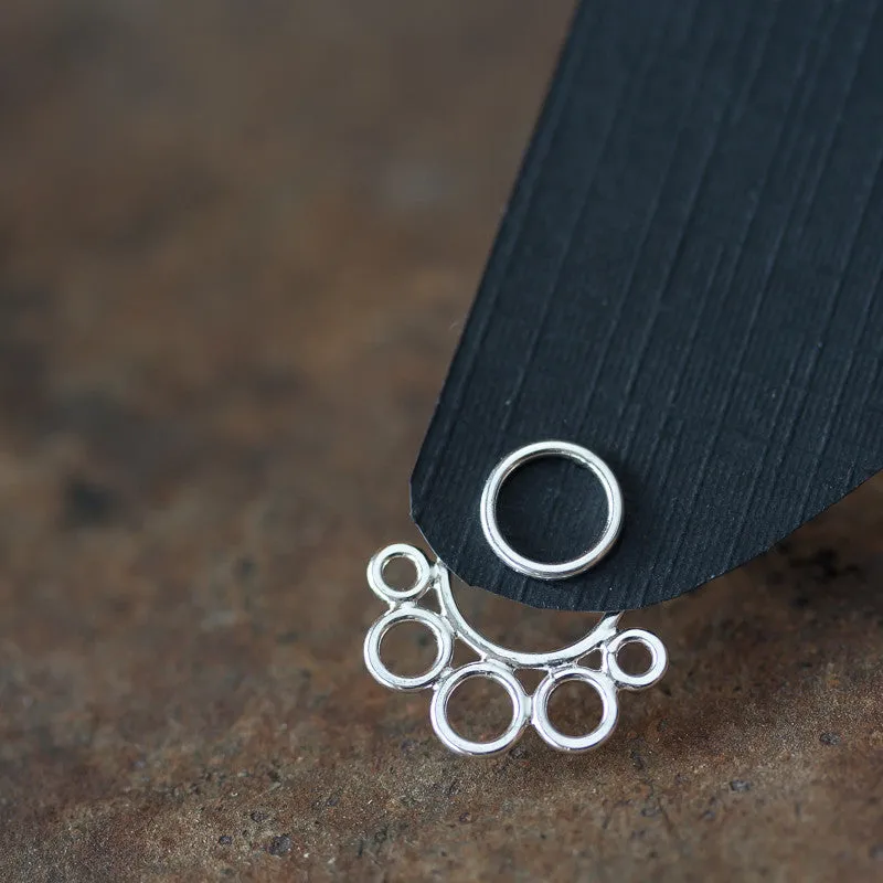 Geometric silver ear jacket earrings, minimalist solid sterling silver circles