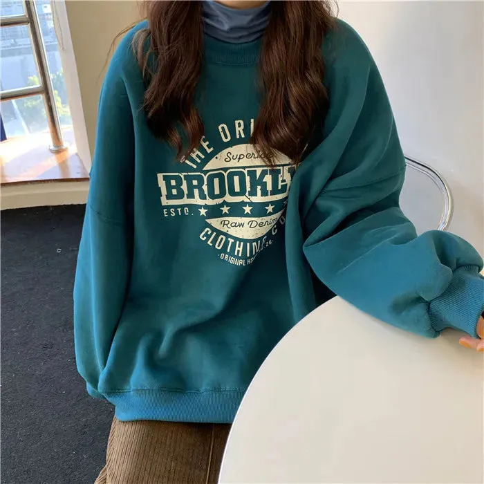 Getadme Harajuku Gray Sweatshirts Women Hip Hop Letter Print Hoodies Oversized Loose Crewneck Pullover Tops Korean Streetwear