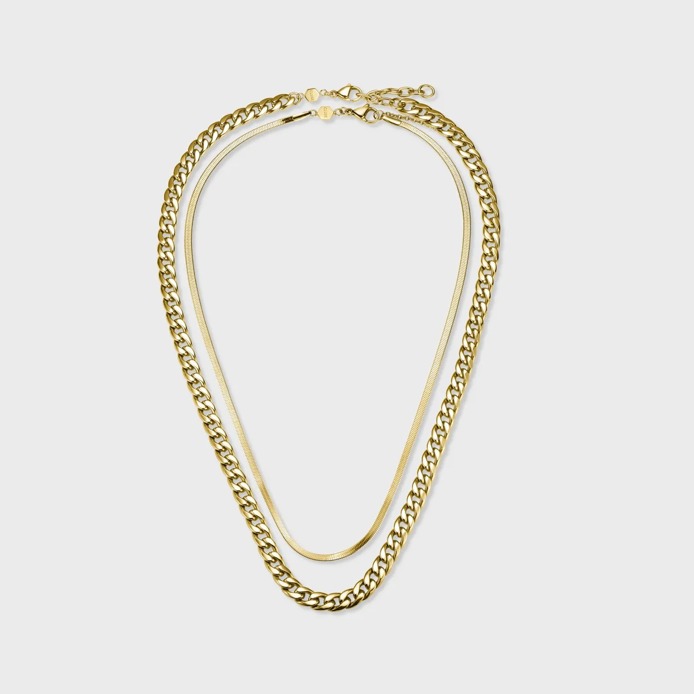 Gift Box Essentielle Snake and Flat Curb Necklaces, Gold Colour