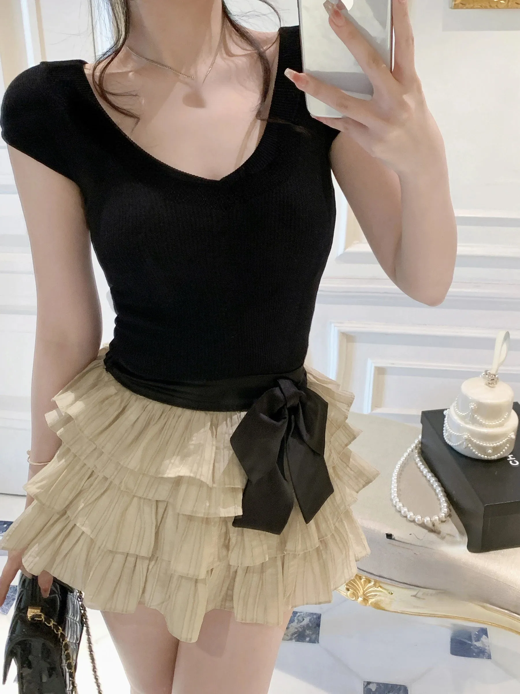 Girlary Chiffon 2 Piece Skirts Sets Outwear Casual Y2k Crop Tops Sleeveless   Mini Skirts Korean Fashion Suits 2000s Vintage Clothing