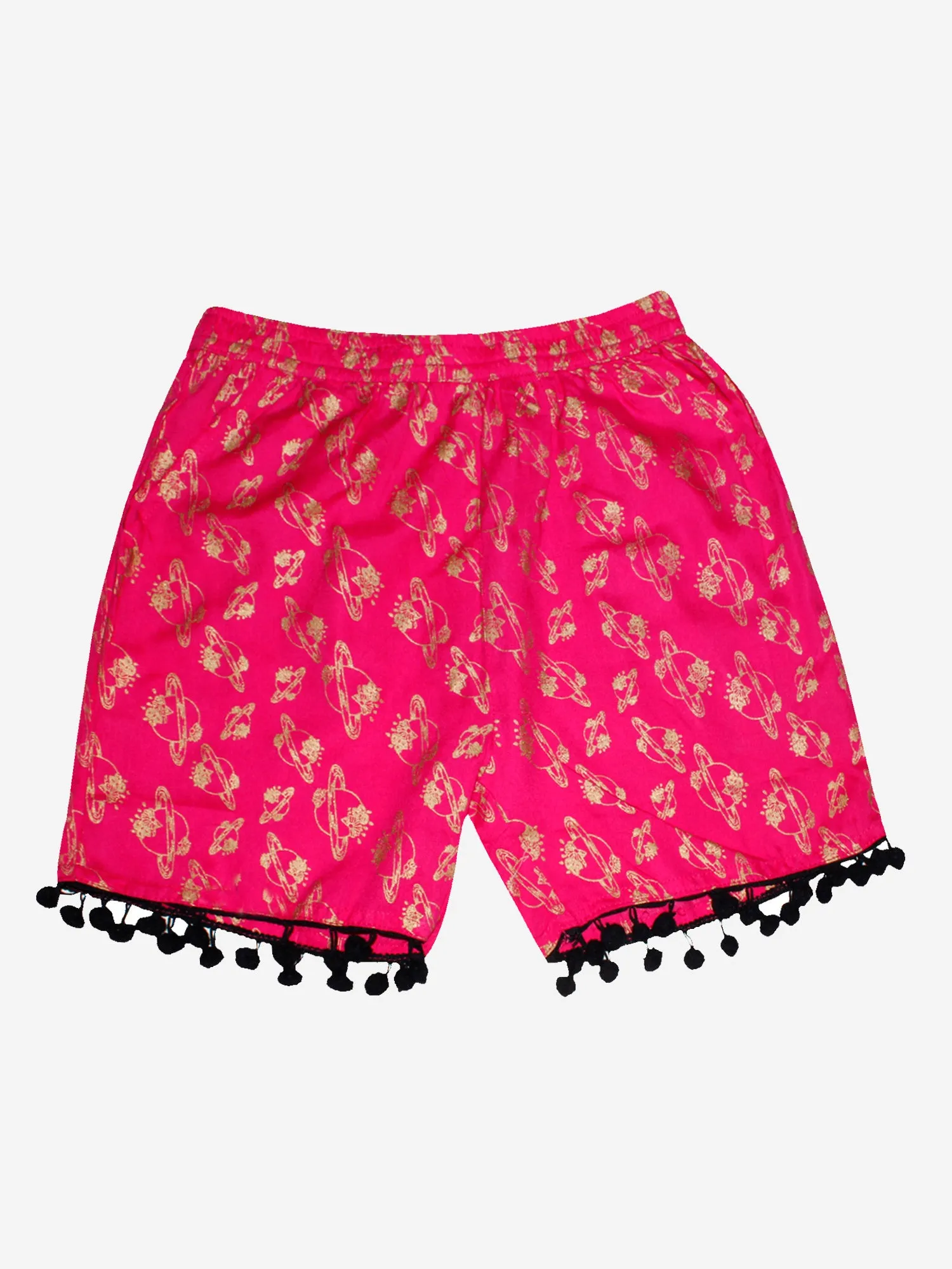 Girls Printed Rayon Shorts with Lace- Pack of 2