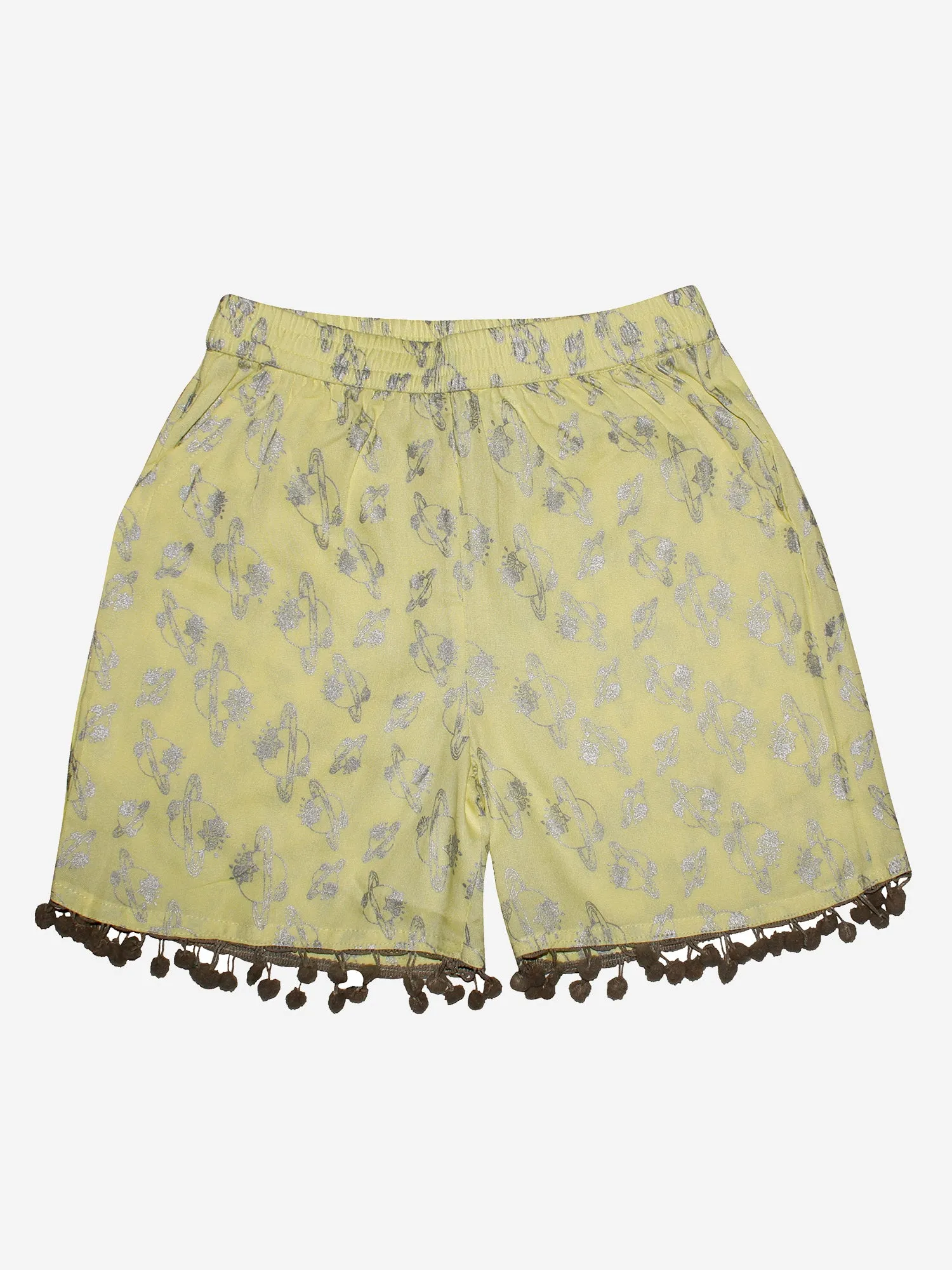 Girls Printed Rayon Shorts with Lace- Pack of 2