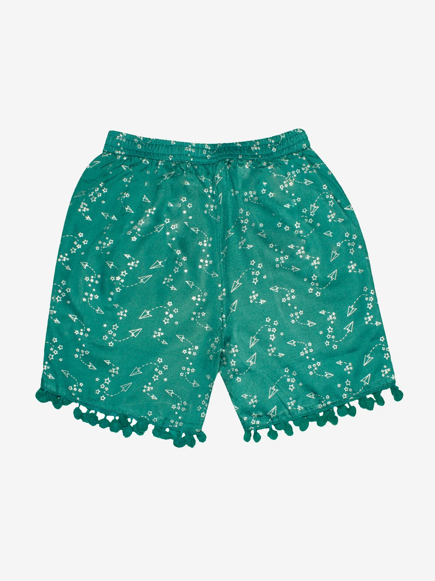 Girls Printed Rayon Shorts with Lace- Pack of 2