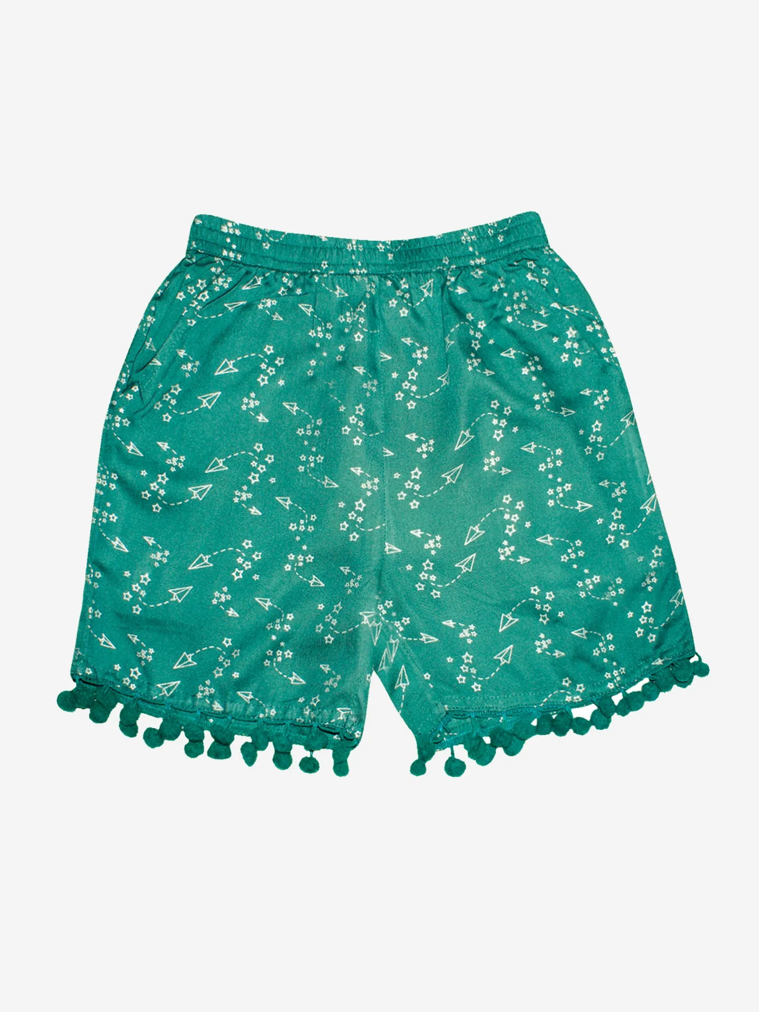 Girls Printed Rayon Shorts with Lace- Pack of 2