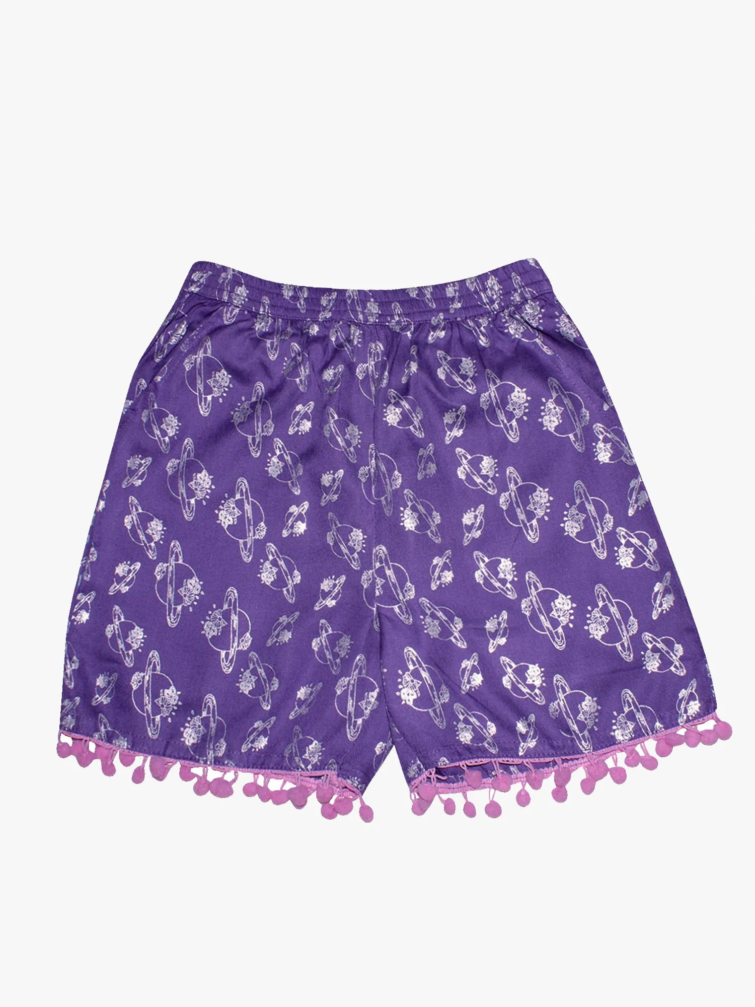 Girls Printed Rayon Shorts with Lace- Pack of 2