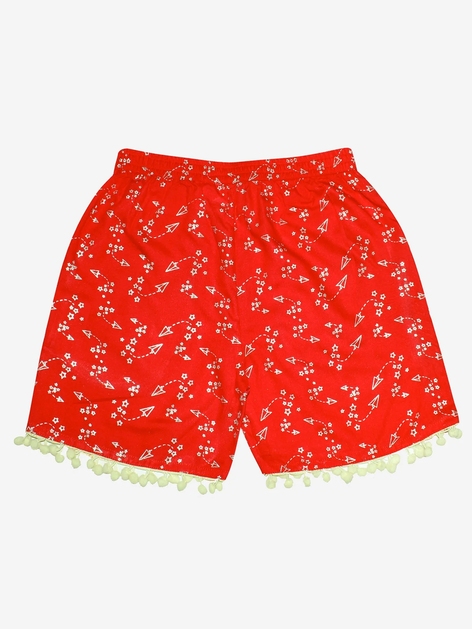 Girls Printed Rayon Shorts with Lace- Pack of 2