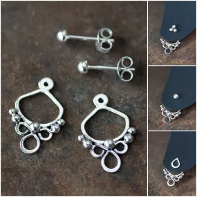 Handmade silver ear jacket earrings, mix and match front and back earring