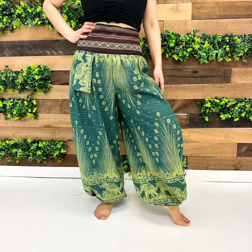 Handwoven Elephant Print Cotton Harem Pants