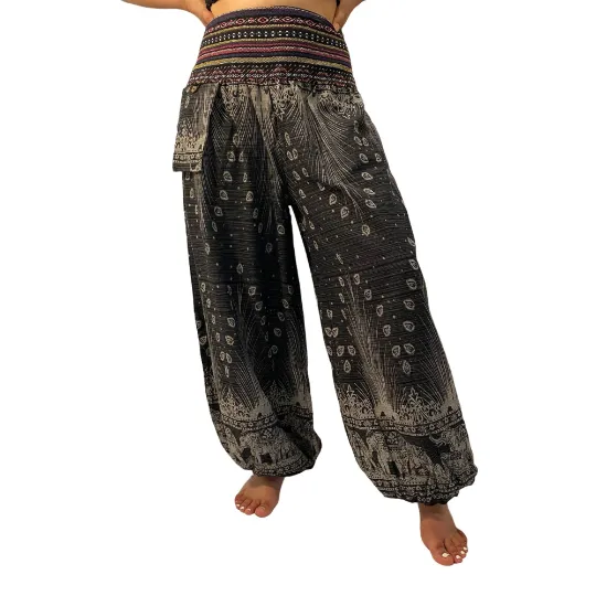 Handwoven Elephant Print Cotton Harem Pants