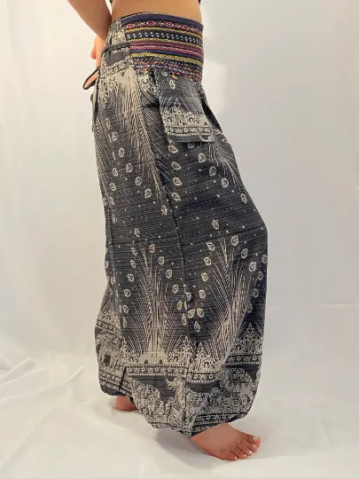 Handwoven Elephant Print Cotton Harem Pants