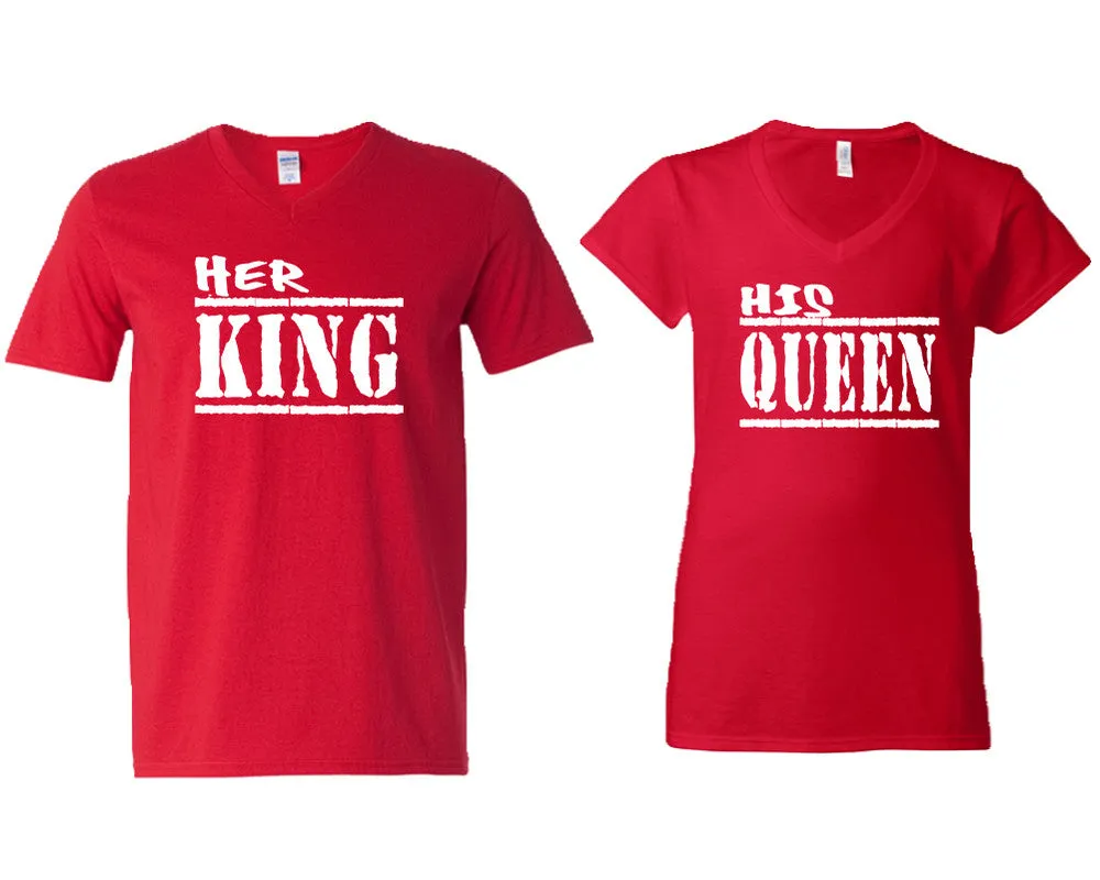 Her King His Queen Couple Matching V-Neck T-Shirts