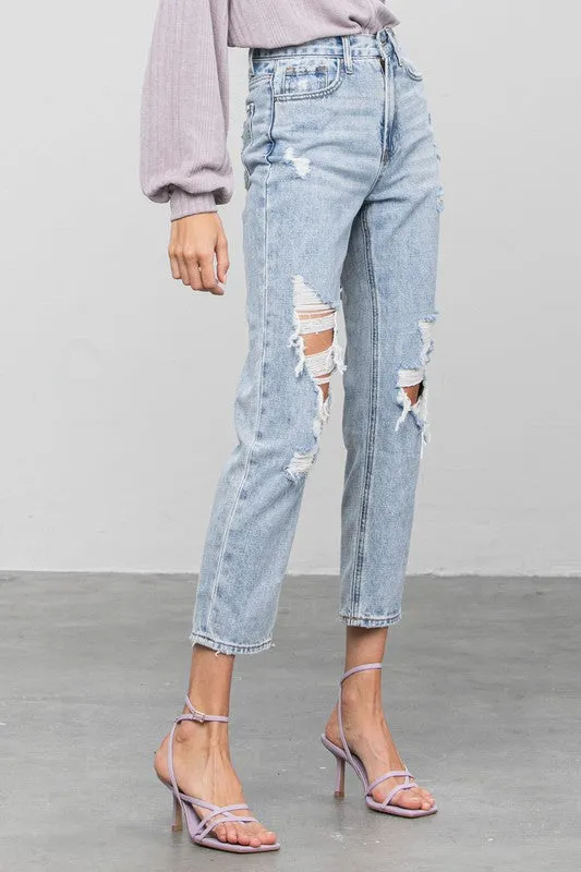 High Rise Ripped Girlfriend Jeans