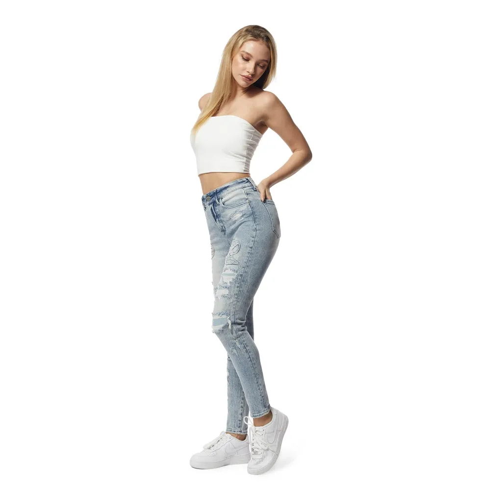 High Rise Slim Skinny Racing Denim Jeans - Lowell Blue