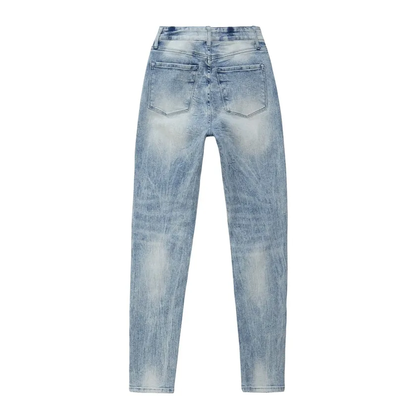 High Rise Slim Skinny Racing Denim Jeans - Lowell Blue