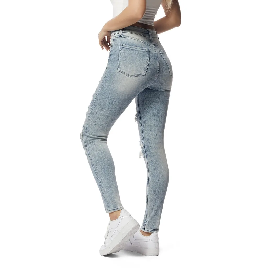 High Rise Slim Skinny Racing Denim Jeans - Lowell Blue