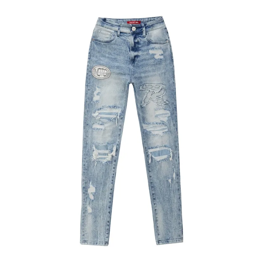 High Rise Slim Skinny Racing Denim Jeans - Lowell Blue