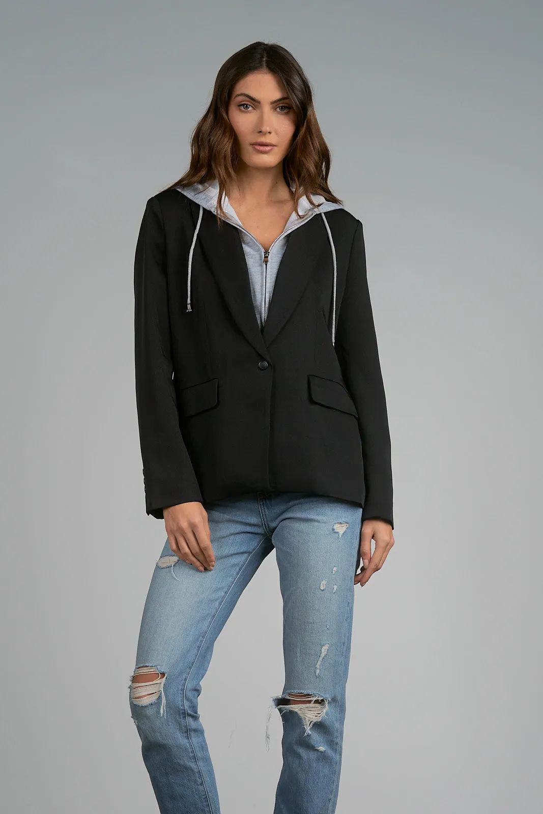 HOODED BUTTON BLAZER