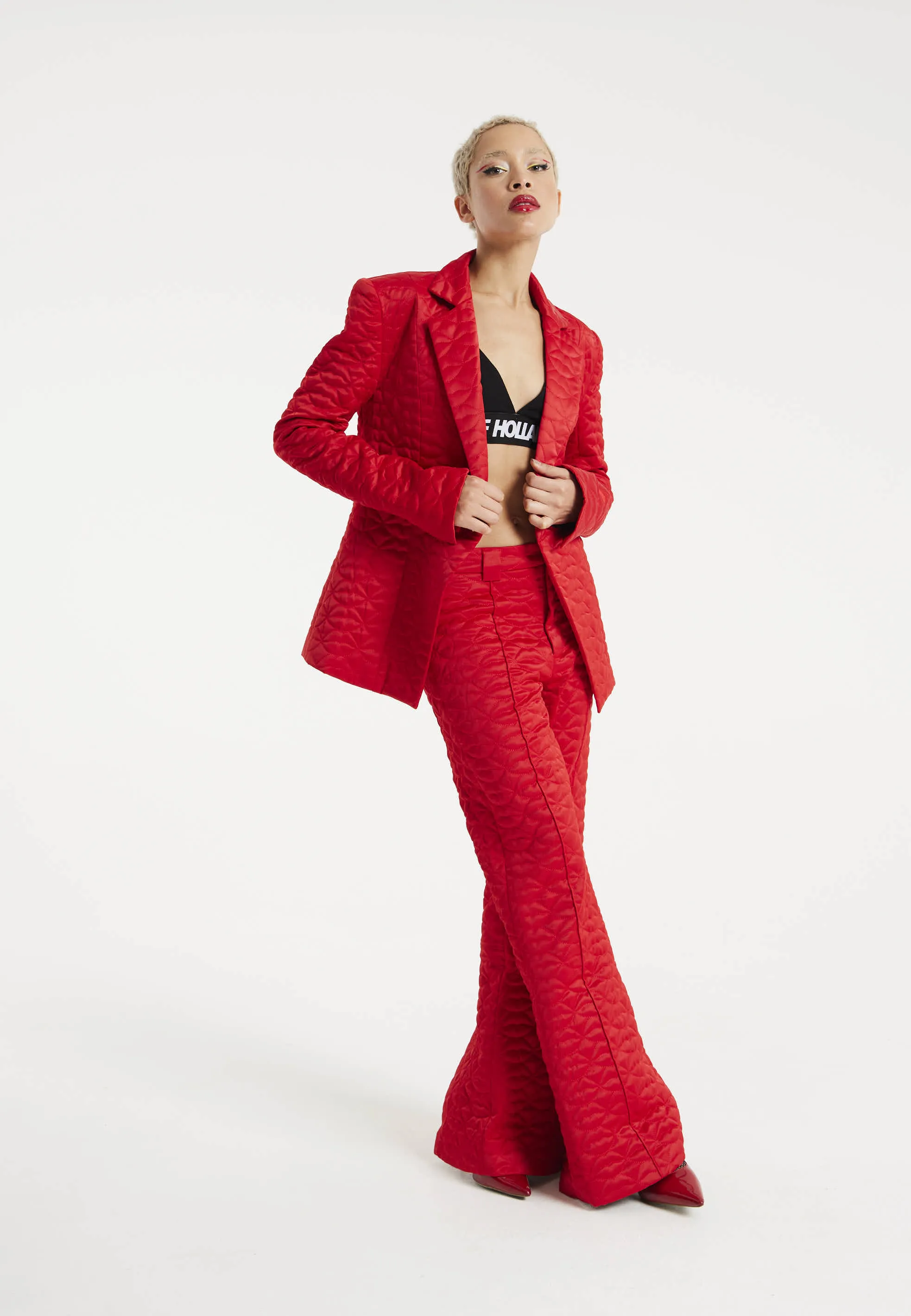 House Of Holland Lips Quilted Blazer In Red