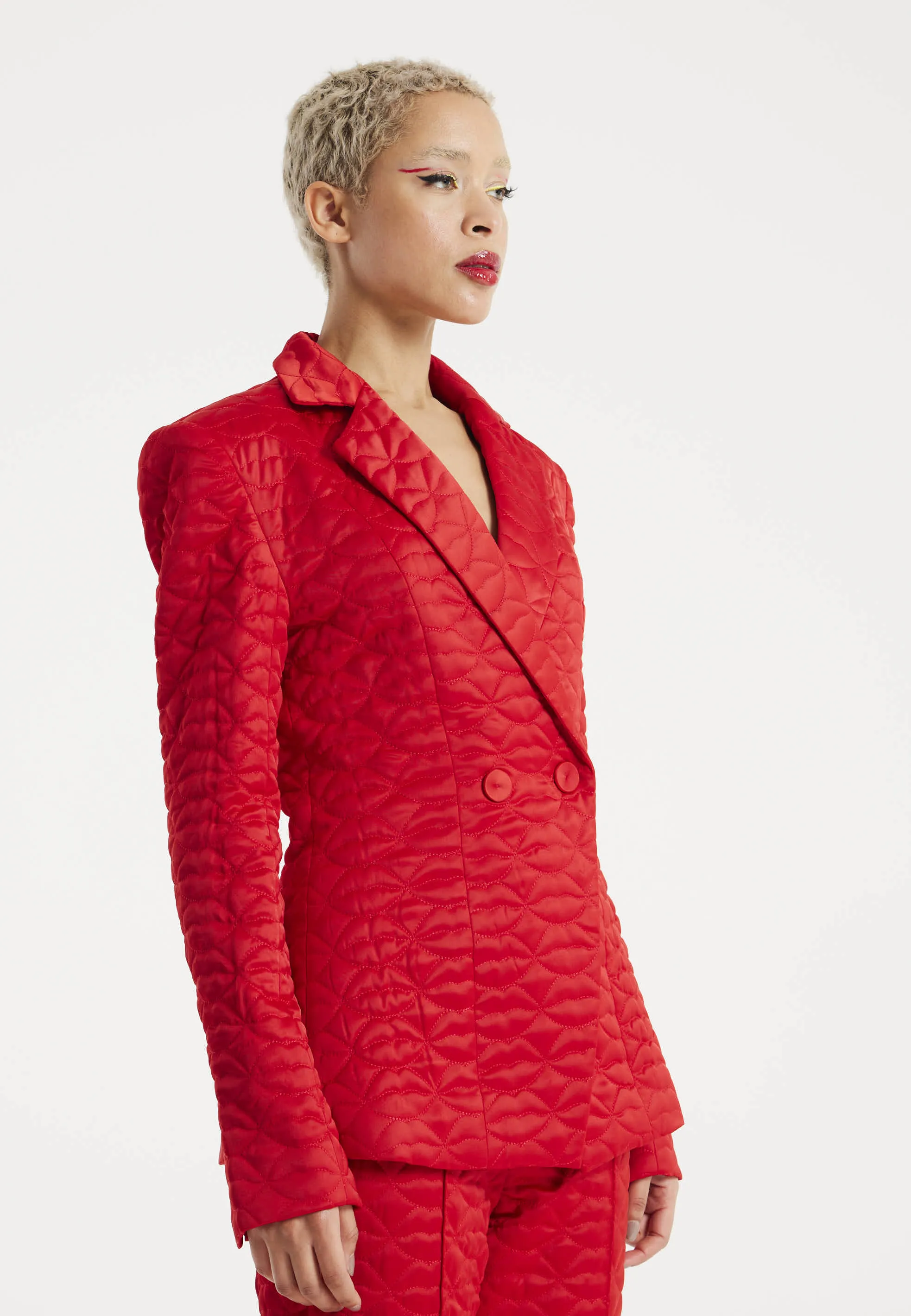 House Of Holland Lips Quilted Blazer In Red