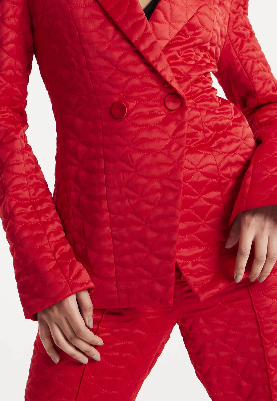 House Of Holland Lips Quilted Blazer In Red