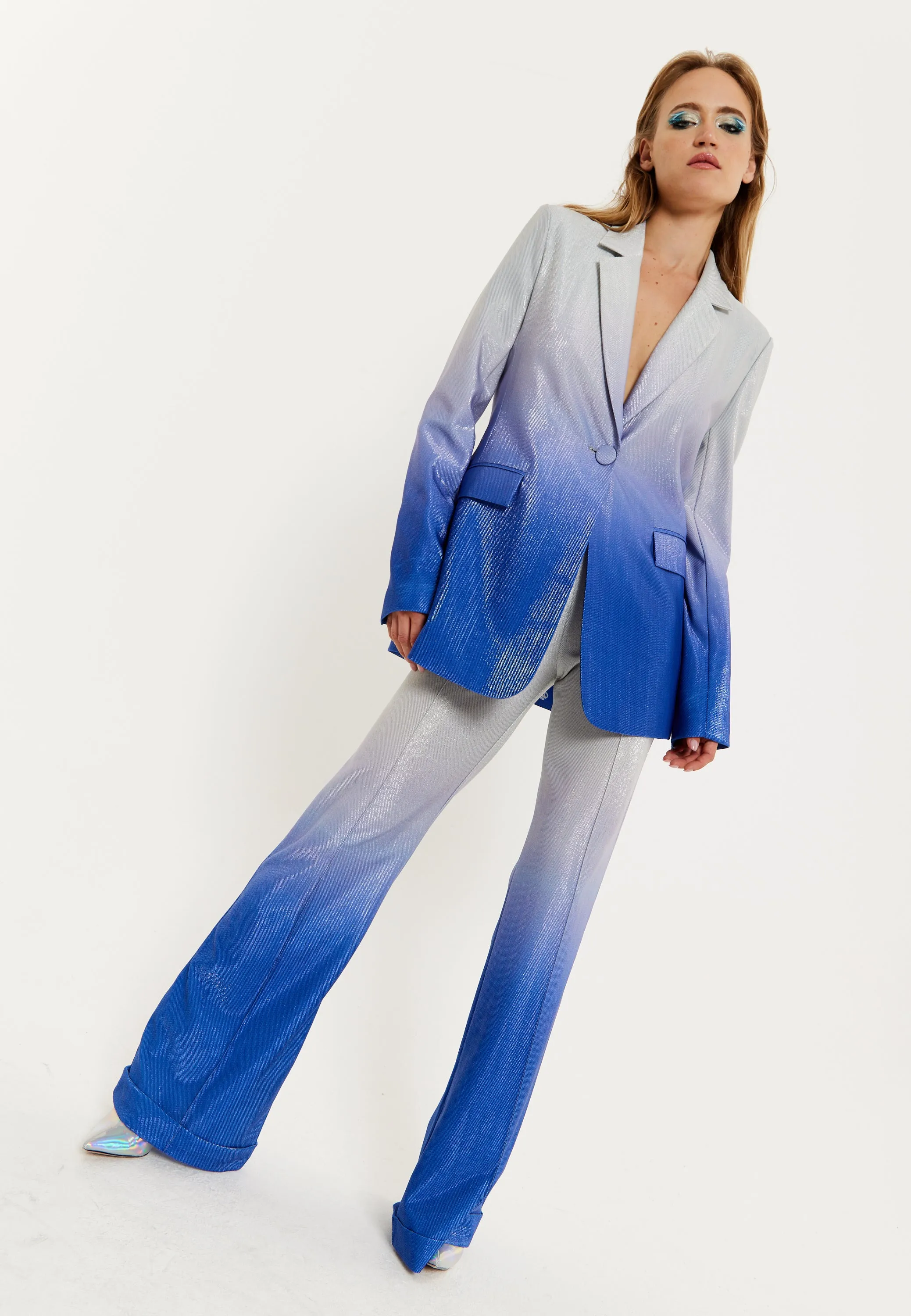 House of Holland Ombre Shimmer Blazer In Blue And Silver