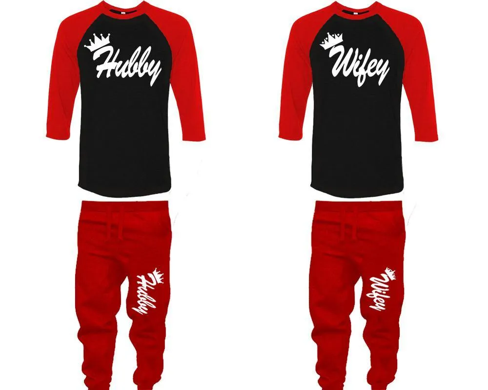 Hubby Wifey Couple Baseball Shirt and Jogger Pants, Matching Top Bottom Set