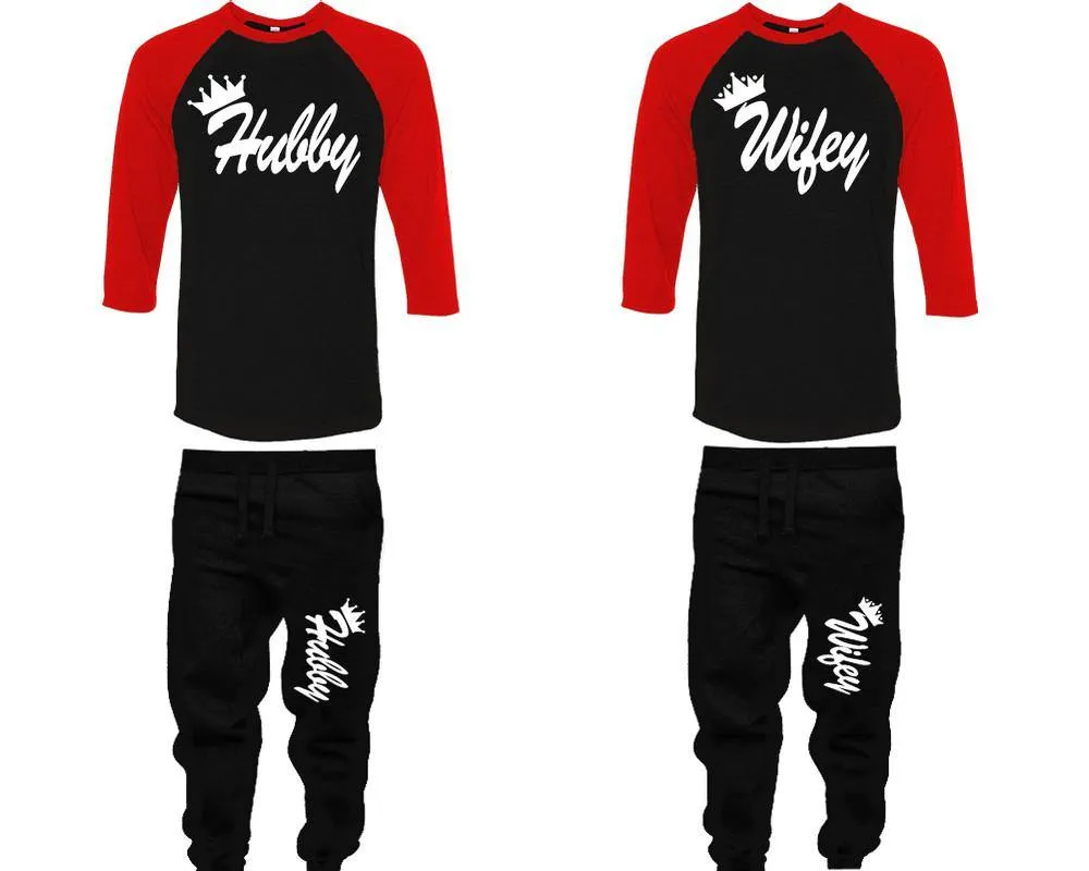 Hubby Wifey Couple Baseball Shirt and Jogger Pants, Matching Top Bottom Set