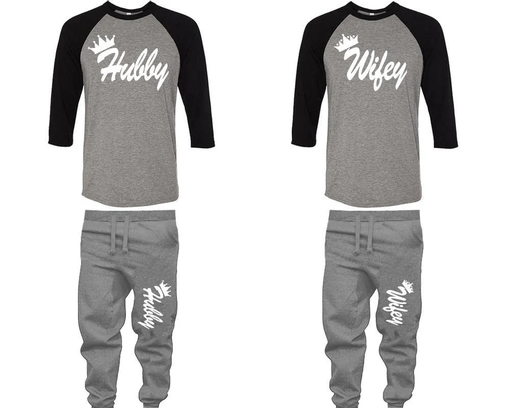 Hubby Wifey Couple Baseball Shirt and Jogger Pants, Matching Top Bottom Set