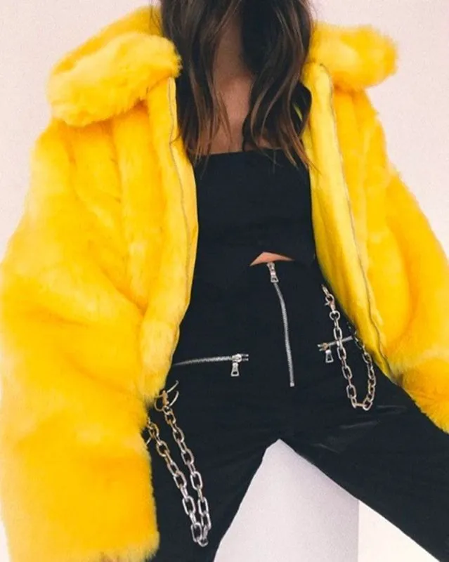 I AM Gia Faux Fur Coats Women Thick Brand Steetwear Hip Hop Female Yellow Fur Coats And Jackets Winter Warm Fur Coats