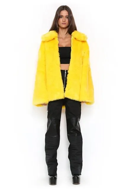 I AM Gia Faux Fur Coats Women Thick Brand Steetwear Hip Hop Female Yellow Fur Coats And Jackets Winter Warm Fur Coats